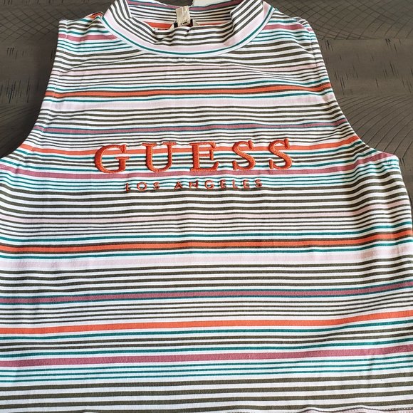 GUESS Mock Neck Striped Crop - Picture 1 of 9